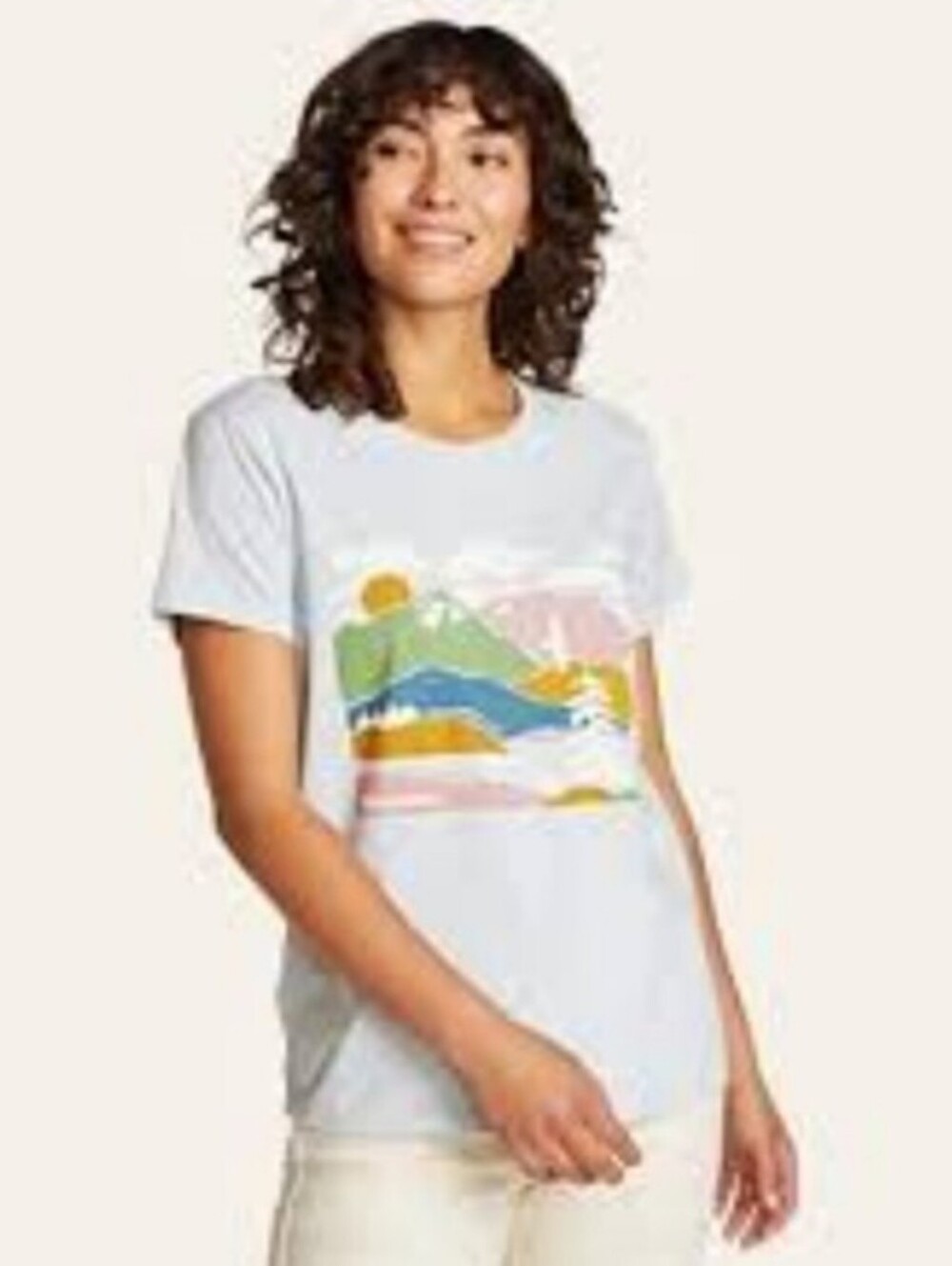 NWOT Eddie Bauer Light Blue Graphic Tee with Mountain Landscape